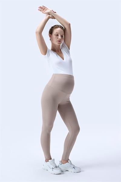 İmaj 371 Bej Renk Fitilli Toparlayıcı ve Extra Esnek Etkili Yüksek Bel Hamile Tayt