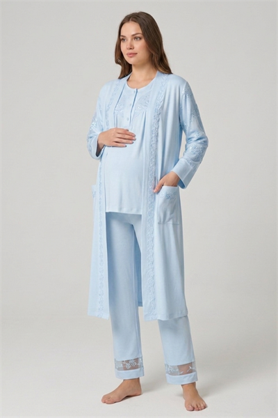 İmaj 13105 Mavi Renk 3 lü Lohusa Pijama Takımı