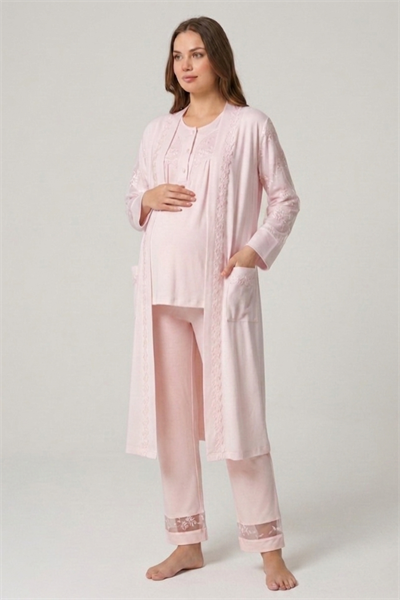İmaj 13105 Pudra Renk 3 lü Lohusa Pijama Takımı