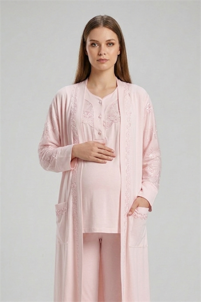 İmaj 13105 Pudra Renk 3 lü Lohusa Pijama Takımı