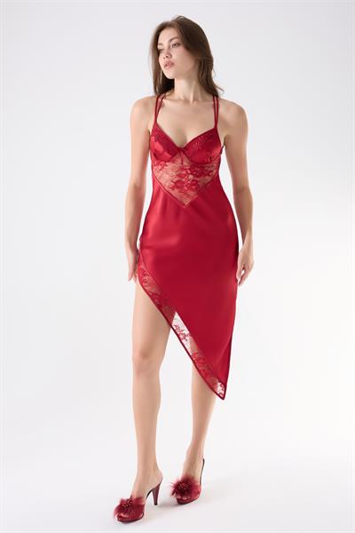 İmaj 200 Bordo Renk Saten Askılı Gecelik