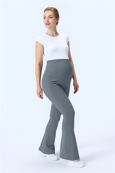 İmaj 367 Gri Renk Fitilli Toparlayıcı ve Extra Esnek Etkili Yüksek Bel İspanyol Paça Hamile Tayt