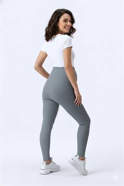 İmaj 371 Gri Renk Fitilli Toparlayıcı ve Extra Esnek Etkili Yüksek Bel Hamile Tayt