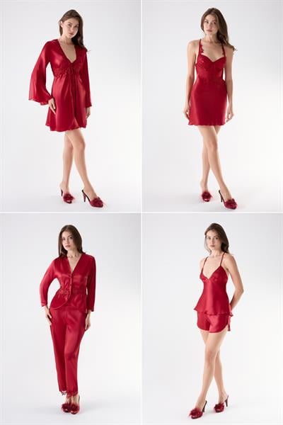İmaj 4001 Bordo Renk Saten 6lı Çeyiz Seti