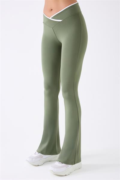 İmaj 486 Yeşil Renk Toparlayıcı ve Extra Esnek Etkili Normal Bel İspanyol Paça Tayt