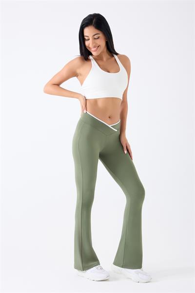 İmaj 486 Yeşil Renk Toparlayıcı ve Extra Esnek Etkili Normal Bel İspanyol Paça Tayt