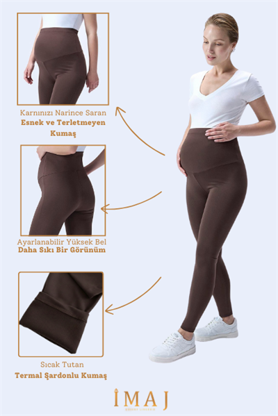 İmaj 585 Kahverengi Renk Termal Şardonlu Sıcak Tutan Extra Esnek Etkili Yüksek Ayarlanabilir Bel Hamile Tayt