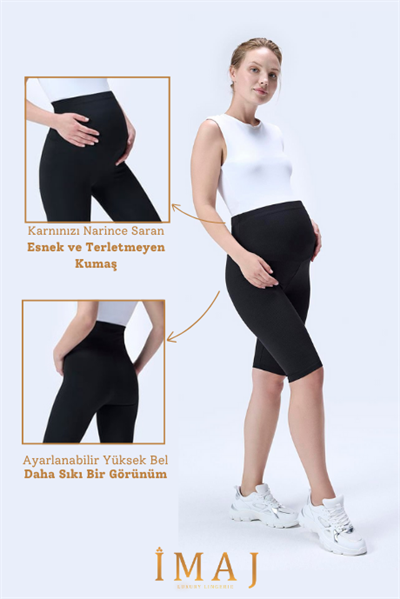 İmaj 715 Siyah Renk Extra Yumuşak Dokulu, Toparlayıcı ve  Esnek Etkili Yüksek Bel Hamile Tayt