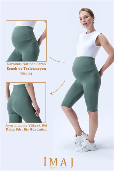 İmaj 715 Yeşil Renk Extra Yumuşak Dokulu, Toparlayıcı ve  Esnek Etkili Yüksek Bel Hamile Tayt