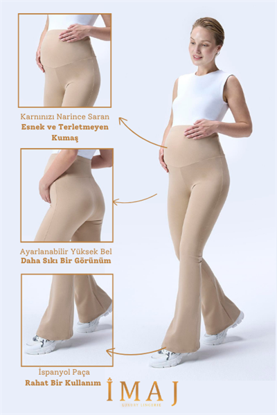 İmaj 716 Bej Renk Extra Yumuşak Dokulu, Toparlayıcı ve  Esnek Etkili Yüksek Bel Hamile Tayt