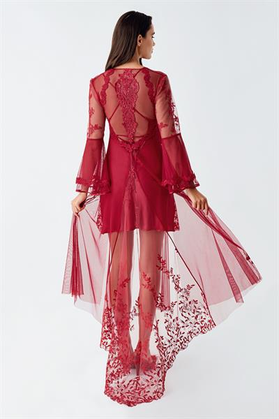 İmaj 4200 Bordo Renk Saten Gecelik 2li Takım