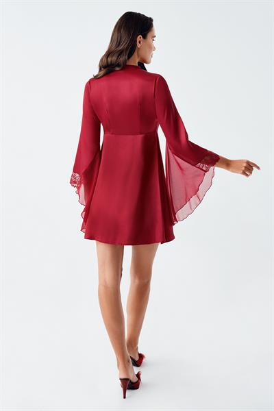 İmaj 104 Bordo Renk Saten İspanyol Kol 2li Gecelik Takım