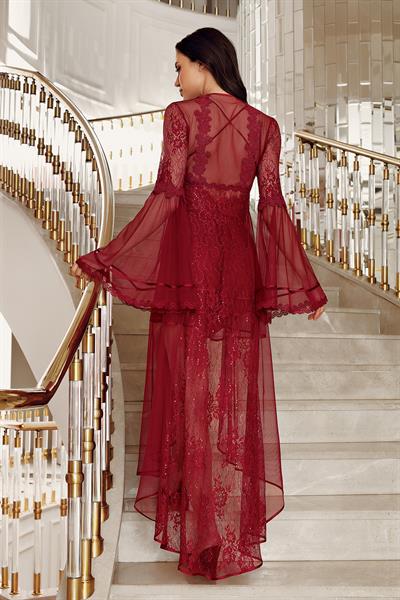 İmaj 4208 Bordo Renk Saten Transparan 2li Gecelik Takımı