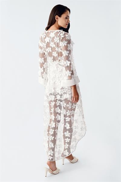 İmaj 2410 Ekru Renk Saten Dantel İşlemeli 2li Gecelik Takımı