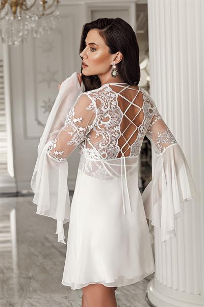 İmaj 3205 Ekru Renk Saten Dantel İşlemeli2li Gecelik Takımı