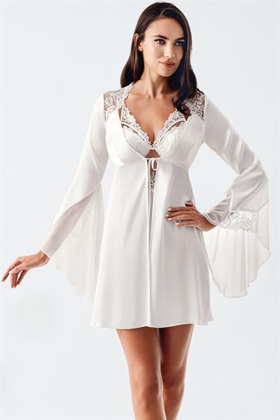 İmaj 104 Ekru Renk Saten İspanyol Kol 2li Gecelik Takım