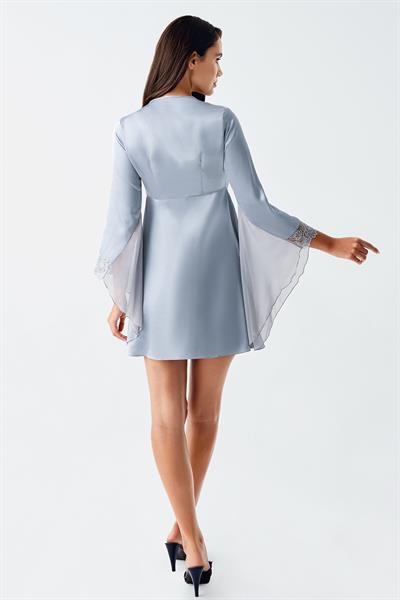 İmaj 104 Mist Renk Saten İspanyol Kol 2li Gecelik Takım