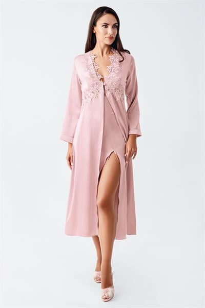 İmaj 4250 Pudra Renk Saten 2li Gecelik Sabahlık Takımı