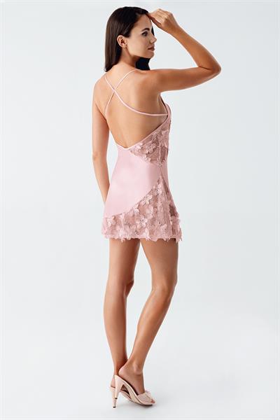 İmaj 2410 Pudra Renk Saten Dantel İşlemeli 2li Gecelik Takımı