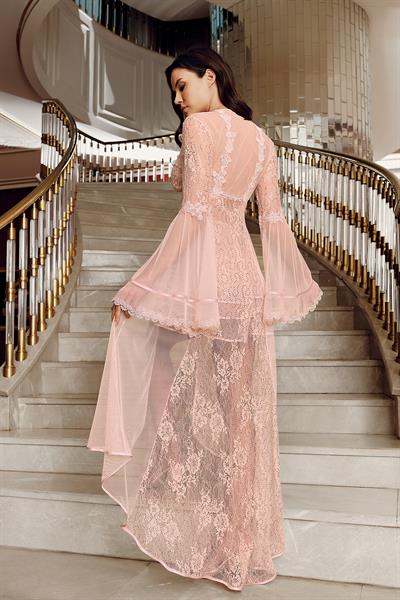 İmaj 4208 Pudra Renk Saten Transparan 2li Gecelik Takımı