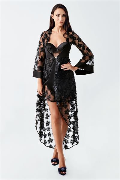 İmaj 2410 Siyah Renk Saten Dantel İşlemeli 2li Gecelik Takımı