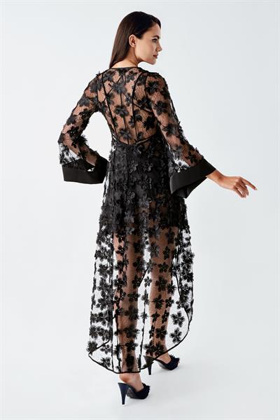 İmaj 2410 Siyah Renk Saten Dantel İşlemeli 2li Gecelik Takımı