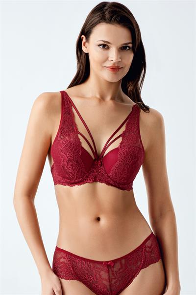 Luw 4082 Bordo Renk Dolgulu Sütyen Külot 2li Takım