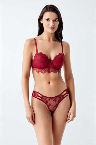 Luw 6119 Bordo Renk Dolgusuz Sütyen Külot 2li Takımı