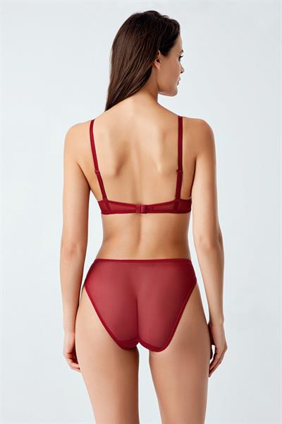 Luw 6120 Bordo Renk Dolgulu Sütyen Takım İp Detaylı 2li Takım