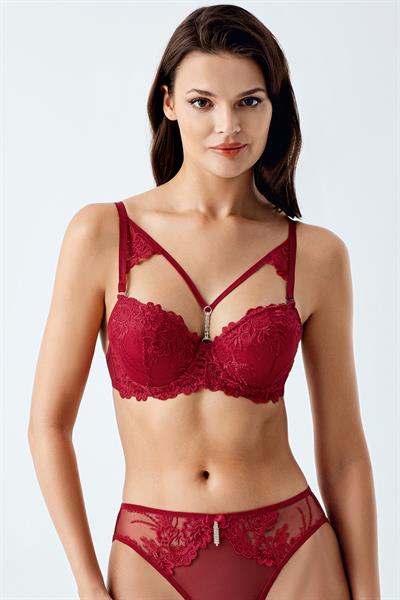 Luw 6120 Bordo Renk Dolgulu Sütyen Takım İp Detaylı 2li Takım