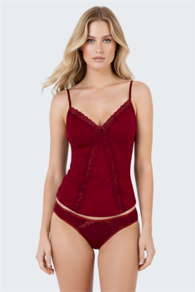 Luw 8650 Bordo Renk 2li Atlet Dantelli Takım