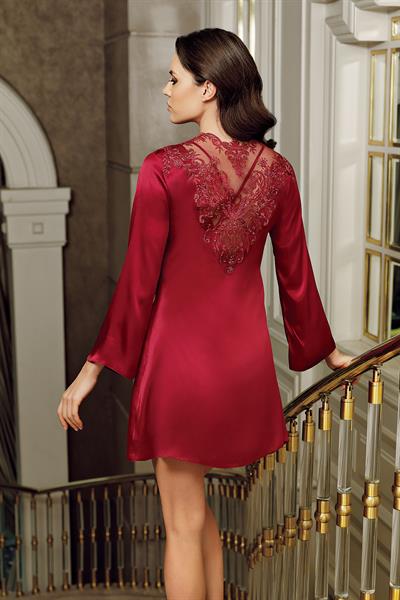 İmaj 4207 Bordo Renk Saten 2 li Gecelik ve Sabahlık Takımı