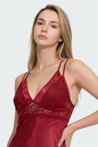 İmaj 220 Bordo Renk Saten Askılı Gecelik