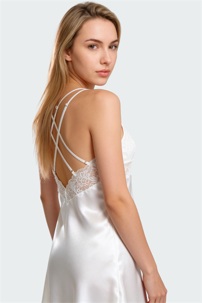 İmaj 220 Ekru Renk Saten Askılı Gecelik