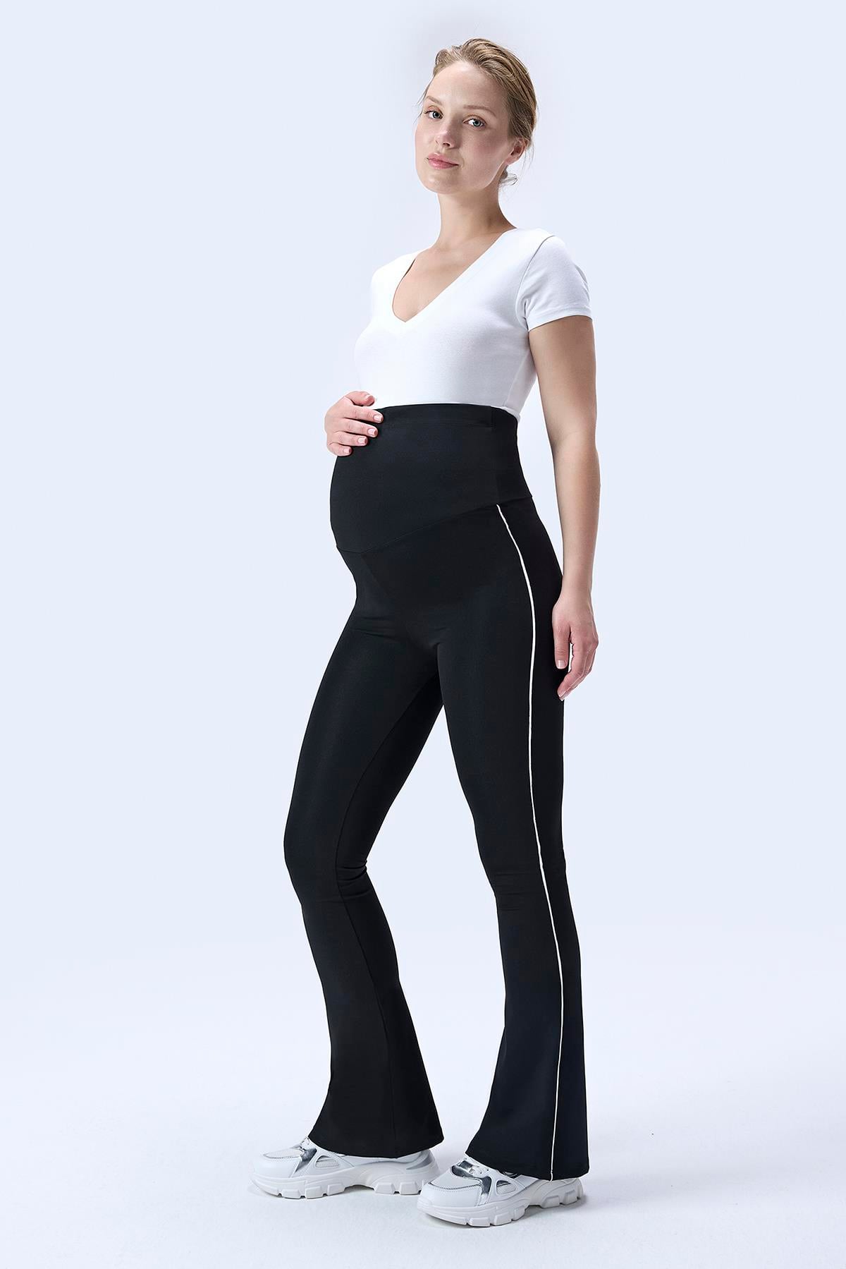 DALGIÇ HAMİLE İSPANYOL BİYELİ TAYT SİYAH