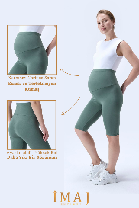 İmaj 715 Yeşil Renk Extra Yumuşak Dokulu, Toparlayıcı ve  Esnek Etkili Yüksek Bel Hamile Tayt
