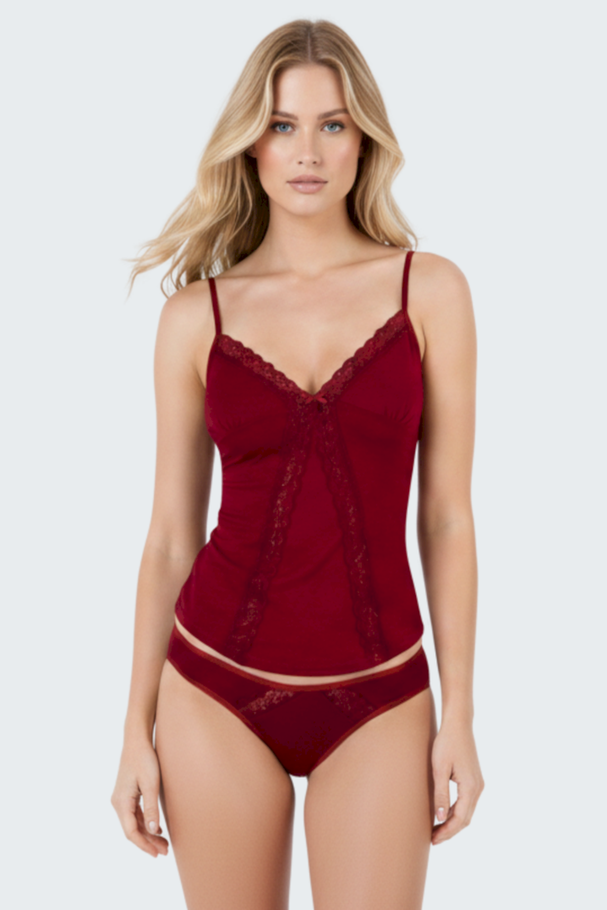 Luw 8650 Bordo Renk 2li Atlet Dantelli Takım