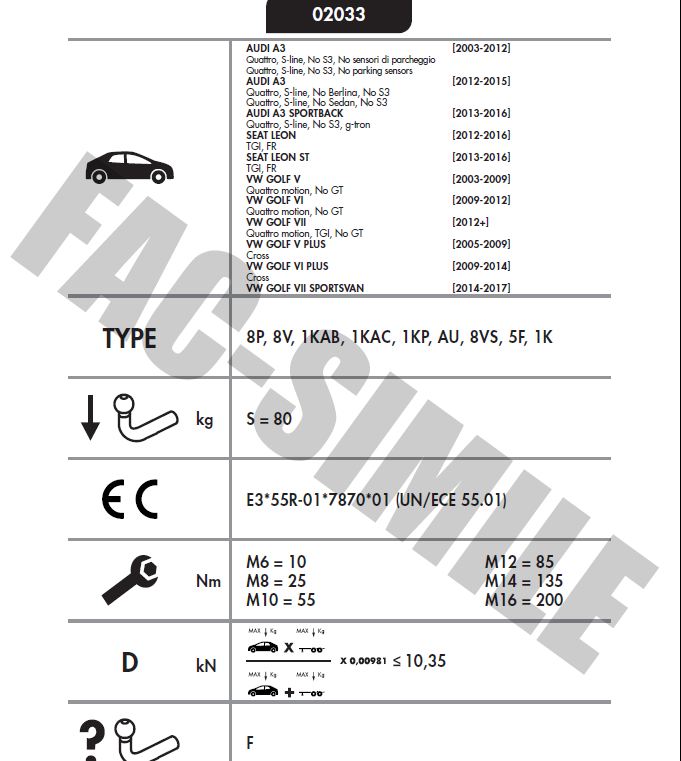 YATAY SÖKTAK Audi A3 - Volkswagen Golf - Seat Leon - Audi Q2
