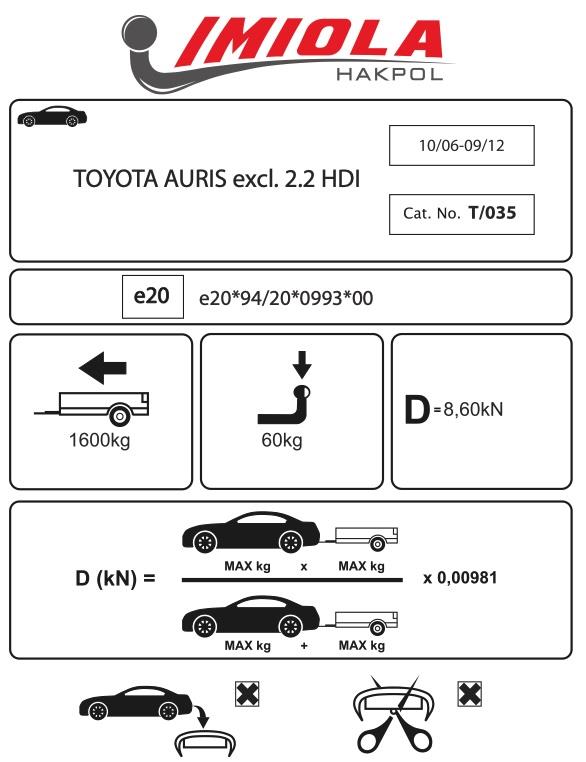 TOYOTA AURIS  2006-2012 arasi