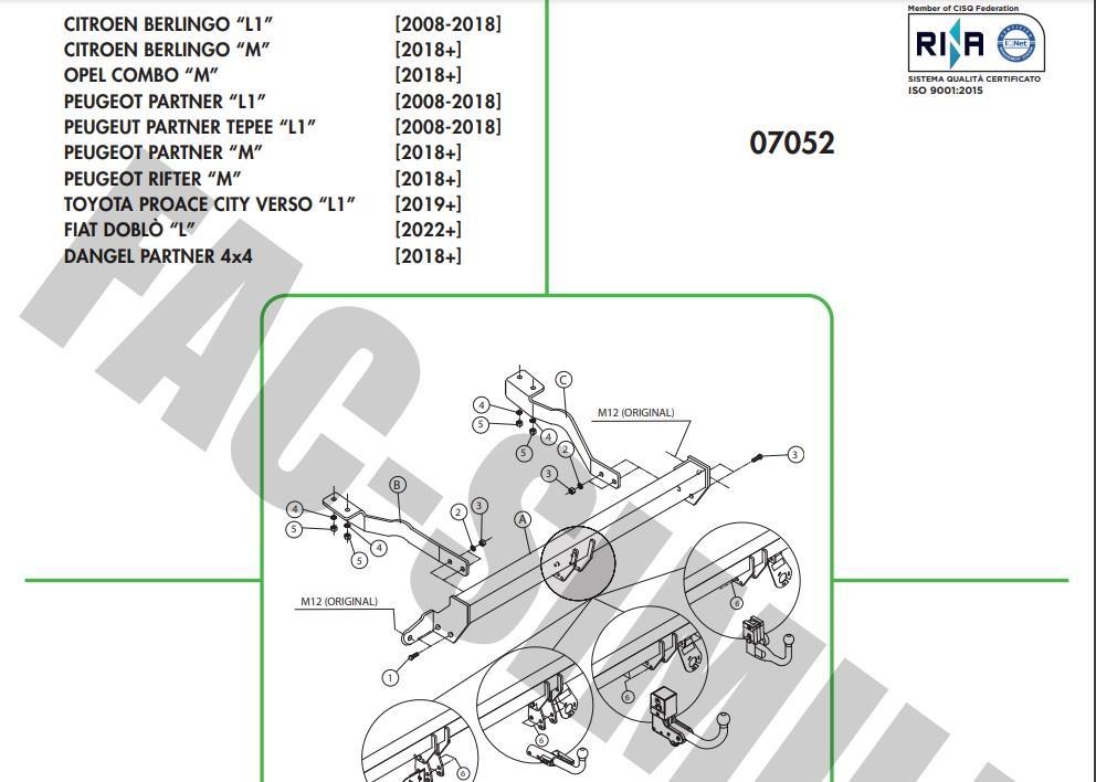 YATAY SÖKTAK KISA ŞASE CİTROEN  BERLİNGO - PEUGEOT PARTNER - RİFTER - TOYOTA PROACE CİTY - FİAT DOBLO - OPEL COMBO - PARTNER TEPE 
