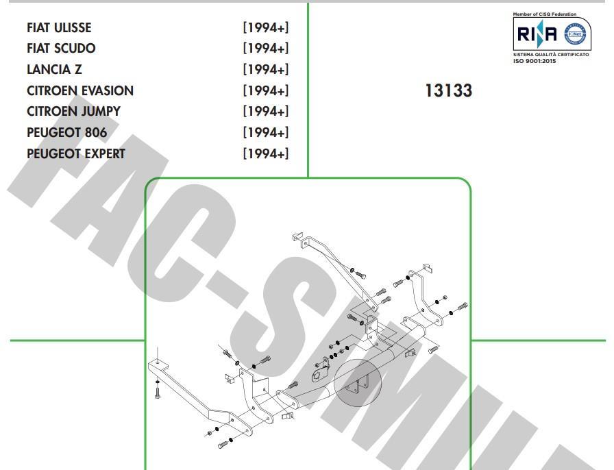 YATAY SÖKTAK PEUGEOT 806 - EXPERT - LANCİA ZETA - FİAT ULYSEE - SCUDO - CİTROEN JUMPY - EVASION 
