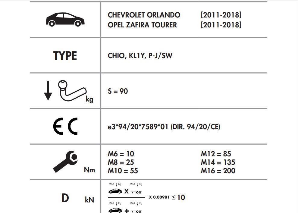 DİKEY SÖKTAK OPEL ZAFİRA - CHEVROLET ORLANDO