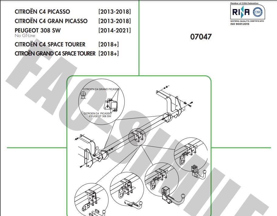 YATAY SÖKTAK CİTROEN C4 PİCASSO - GRAND PİCASSO - PEUGEOT 308 SW - C4 SPACE TOURER - GRAND SPACE TOURER