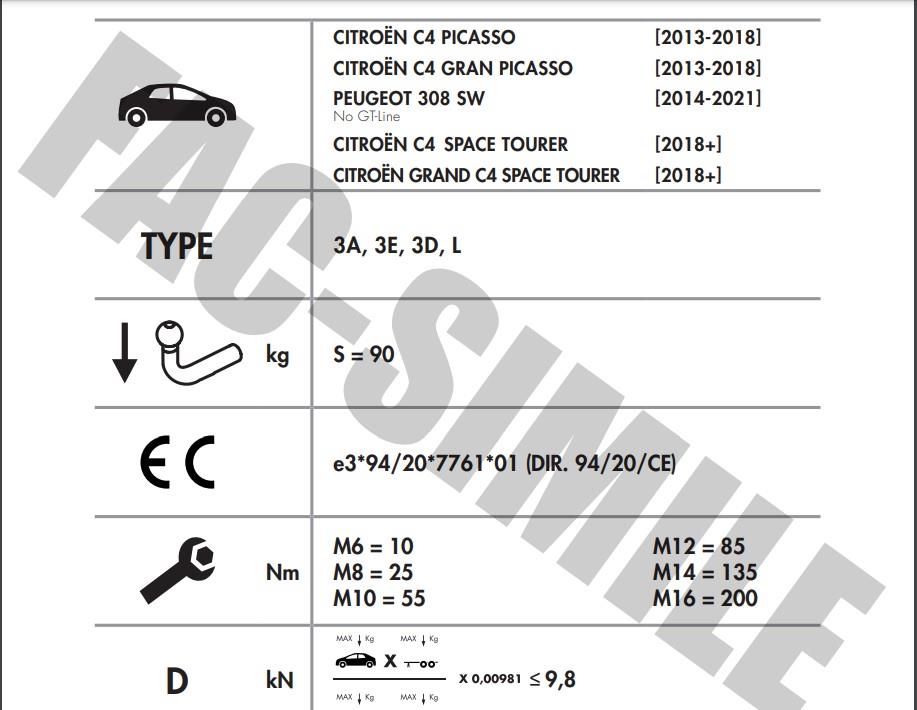 CİTROEN C4 PİCASSO - GRAND PİCASSO - PEUGEOT 308 SW - C4 SPACE TOURER - GRAND SPACE TOURER