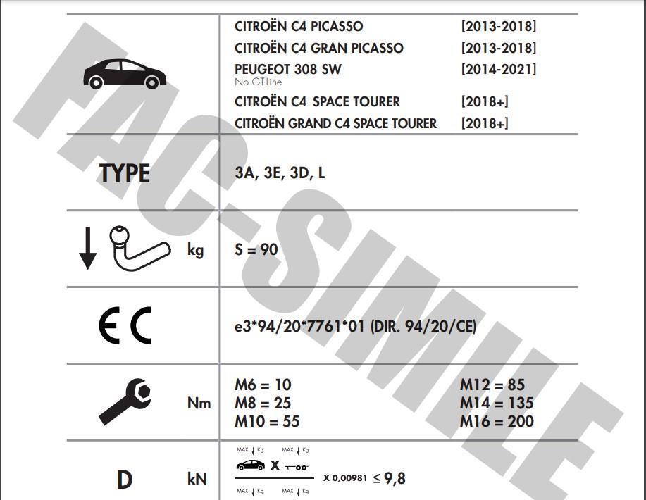 DİKEY SÖKTAK CİTROEN C4 PİCASSO - GRAND PİCASSO - PEUGEOT 308 SW - C4 SPACE TOURER - GRAND SPACE TOURER