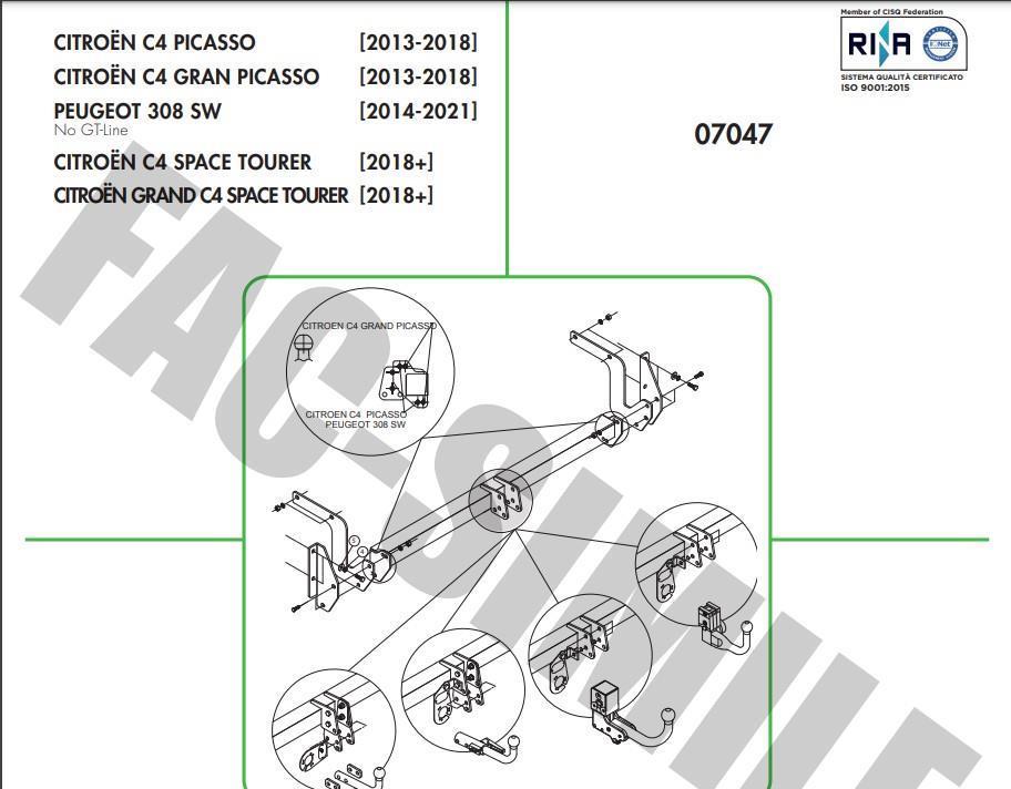 DİKEY SÖKTAK CİTROEN C4 PİCASSO - GRAND PİCASSO - PEUGEOT 308 SW - C4 SPACE TOURER - GRAND SPACE TOURER