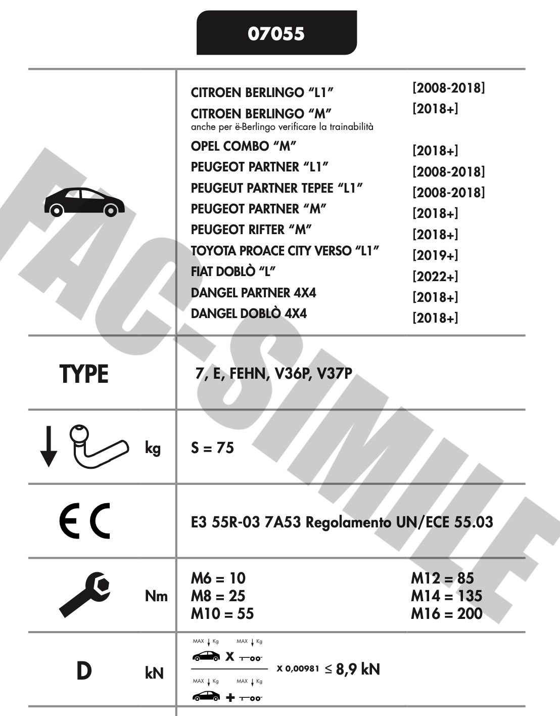 Flansli model KISA ŞASE CİTROEN  BERLİNGO - PEUGEOT PARTNER - RİFTER - TOYOTA PROACE CİTY - FİAT DOBLO - OPEL COMBO - PARTNER TEPE 