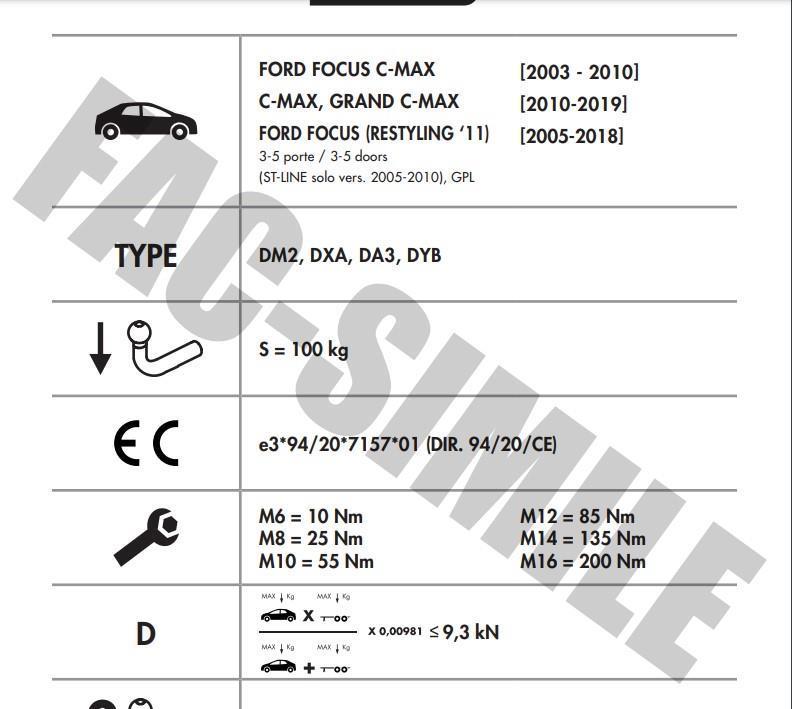 DİKEY SÖKTAK FORD FOCUS (2005-2018) - FORD C-MAX (2010-2019) -  FORD GRAND C MAX(2010-2019)