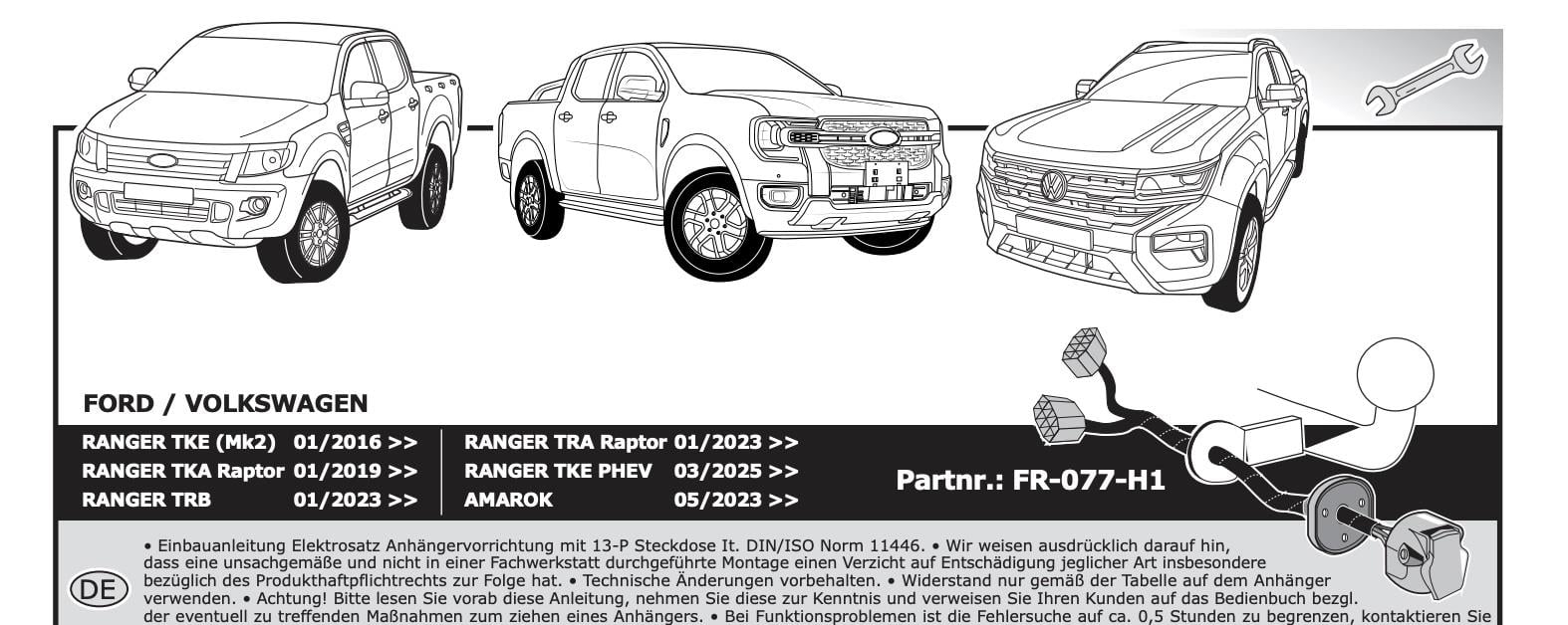 FORD Ranger  VOLKSWAGEN  Amarok Soket Baglantili Orjinal Teisat (ECS) 13 Pin