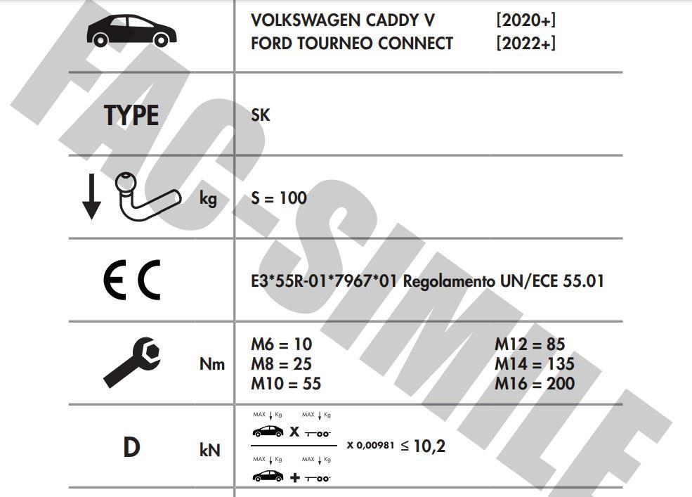 DİKEY SÖKTAK FORD CONNECT - VOLKSWAGEN CADDY